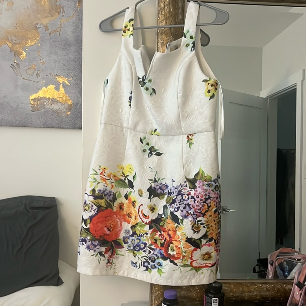 Sleeveless Spring Floral Midi Dress White Purple Orange Brocade Large